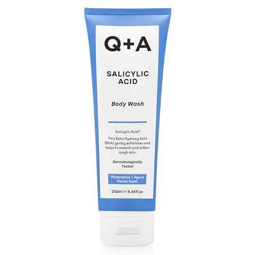 Q+A Salicylic Acid Body Wash (250ml), Sensitive Shower Gel, Body Care, Shower Gel with Green Tea Extract and BHA, Gently Exfoliates, Smoothes, and Softens the skin