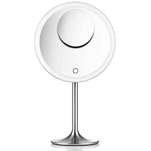 Miusco Makeup Mirror 9" Vanity Mirror with Lights, 5X & 10X Magnification - Front/Back Magnetic Design, Rechargeable & Cordless, Touch Dimming, 90¡Æ Adjustable Angle, Metal Frame, Includes USB Cable