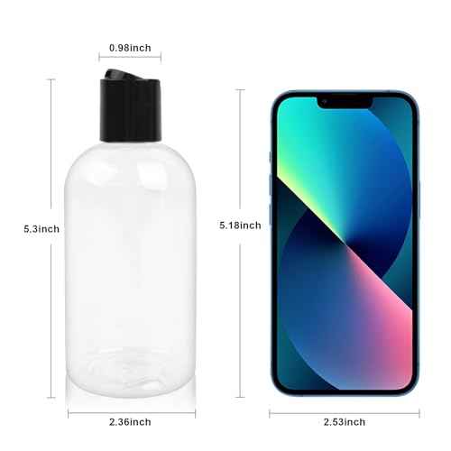20 Pack 8 oz Empty Plastic Bottles with Black Disc Caps Reusable Clear Leak-Proof Travel Squeeze Containers for Shampoo Conditioner Toiletries Liquid Soap