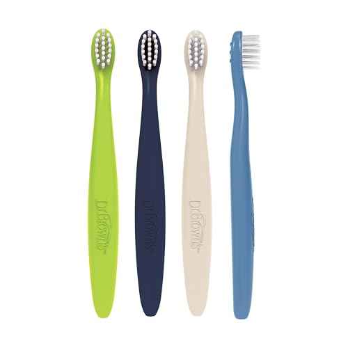 Dr. Brown's Infant-to-Toddler Toothbrush Set, Soft & Gentle Manual Toothbrushes for Baby, Green/Dark Blue/Ecru/Blue, BPA Free, 0-3 Years ? 4-Pack