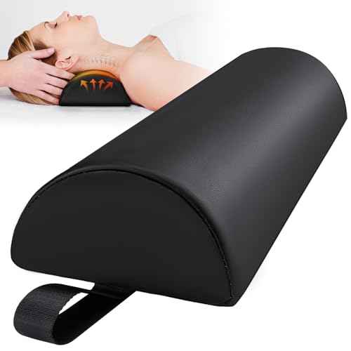 Noverlife Half Round Massage Table Bolster Pillow with Strap Handle, 17 x 6 x 4 in PU Leather Semi-Round Bolster Pillow for Neck, Under Knee Ankles Pain Relief Half Moon Knee Bolster for Massage Table