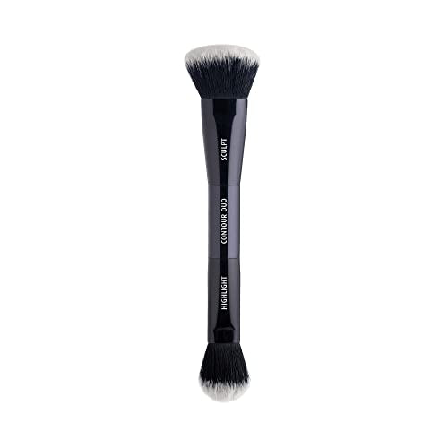 Lune+Aster Contour Duo Brush | Dual-Ended Contour Makeup Brush To Sculpt And Highlight. Made with Alumium Handle, Vegan Bristles.