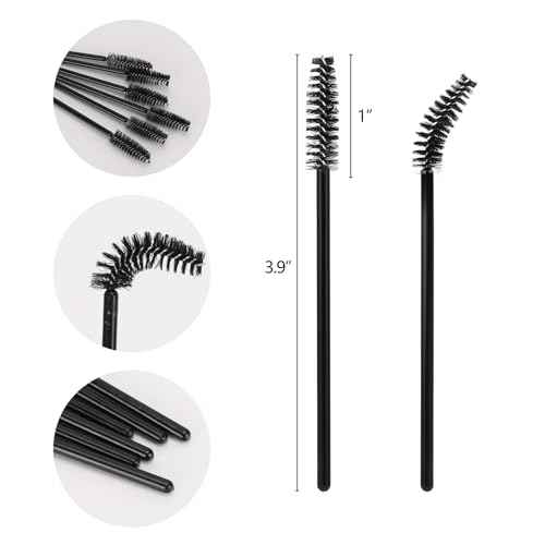 Tbestmax 50 Pcs Disposable Mascara Wands, Eyebrow Spoolies Brush for Eyelash Extensions, Eye Lash and Makeup Brush - Black