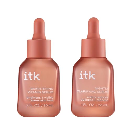 2-Part Face Serum Set for Brightening Skin, Correcting Dark Spots + Reducing Fine Lines - Vitamin C AM Face Serum with Light Niacinamide + Clarifying Peptides PM Face Serum with Bakuchiol