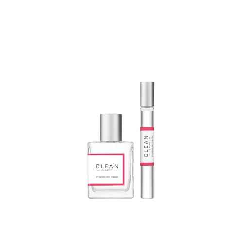 Clean Beauty Perfume Duo, Full & Travel Size, Fresh Laundry Warm Cotton Scent, Strawberry Fields Juicy Berry Notes, Layering, Giftable Fragrance Set