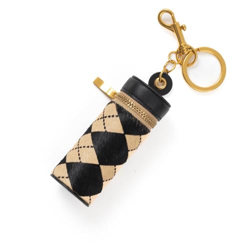 Cockatoo Nappa Leaeher Zipper Lipstick Case with Keyring Chapstick Holder Keychain