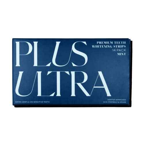 Plus Ultra Mint Flavored Teeth Whitening Strips | Eco-Friendly, Vegan Stain Remover Whitening Strips for Coffee, Wine, Soda | 14 Day Treatment | Formulated for Sensitive Teeth