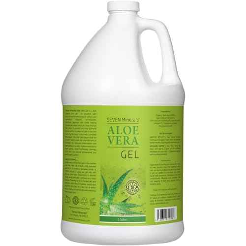 Seven Minerals Organic Aloe Vera Gel from freshly cut 100% Pure Aloe - 1 Gallon - HighestQuality, Texas grown, Vegan, Unscented - For Face, Skin, Hair, Sunburn Relief - Bulk DIY (128 Fl Oz)
