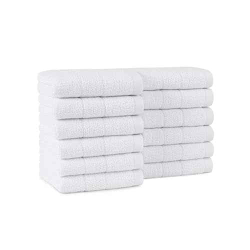 Arkwright Premium Washcloths - (Pack of 12) - Soft & Absorbent, 100% Ringspun Cotton, Contemporary Design Wash Cloths with Dobby, Multipurpose Fingertip Towels, White