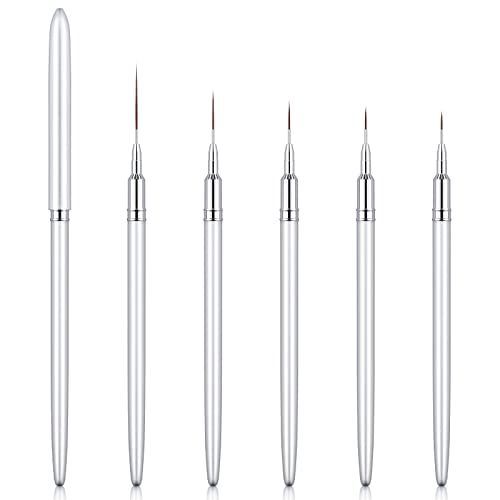 5PC Nail Art Brush Set - Long Lines, Liner, UV Gel Polish, Metal Handle, Sizes 7/9/11/15/25mm
