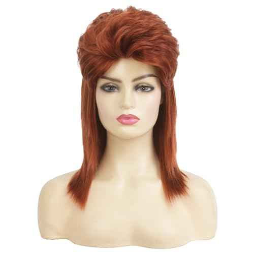 Swiking Orange Mullet Wig for Women Curly 70s 80s Rocker Shoulder Length Straight Natural Layered Hair Cosplay Halloween Synthetic Women Wigs(Orange)