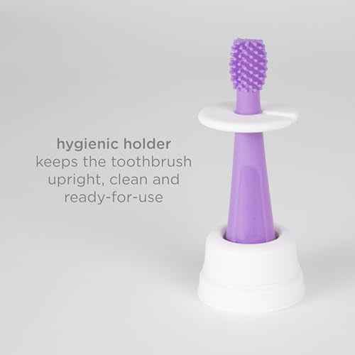 Ubbi Grow with Me Toothbrush Training Set for Babies and Toddlers, Includes One 360¡Æ Food-Grade Platinum Silicone and One Soft Bristled Toothbrush, Smoothie Purple and Zest Green