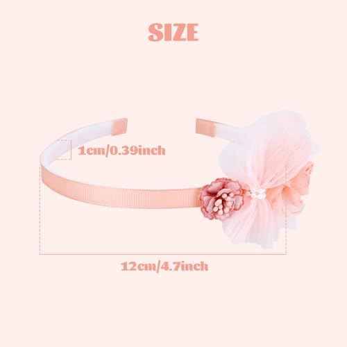 5 Pieces Pink Ivory Chiffon Flower Plasitc Headbands Floral Hair Bands Hoops Accessories for Baby Girls Toddlers Kids Teens