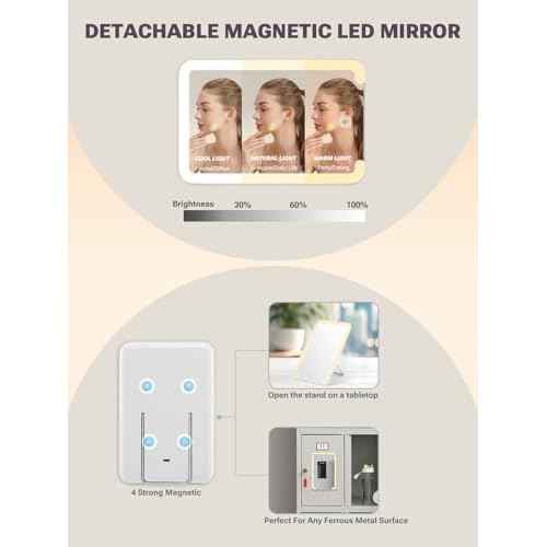 Qislee Makeup Box Mini with A Detachable Lighted Mirror, Waterproof Small Makeup Case,Cosmetic Organizer and Travel Train Case with Magnetic LED Mirror(Black)