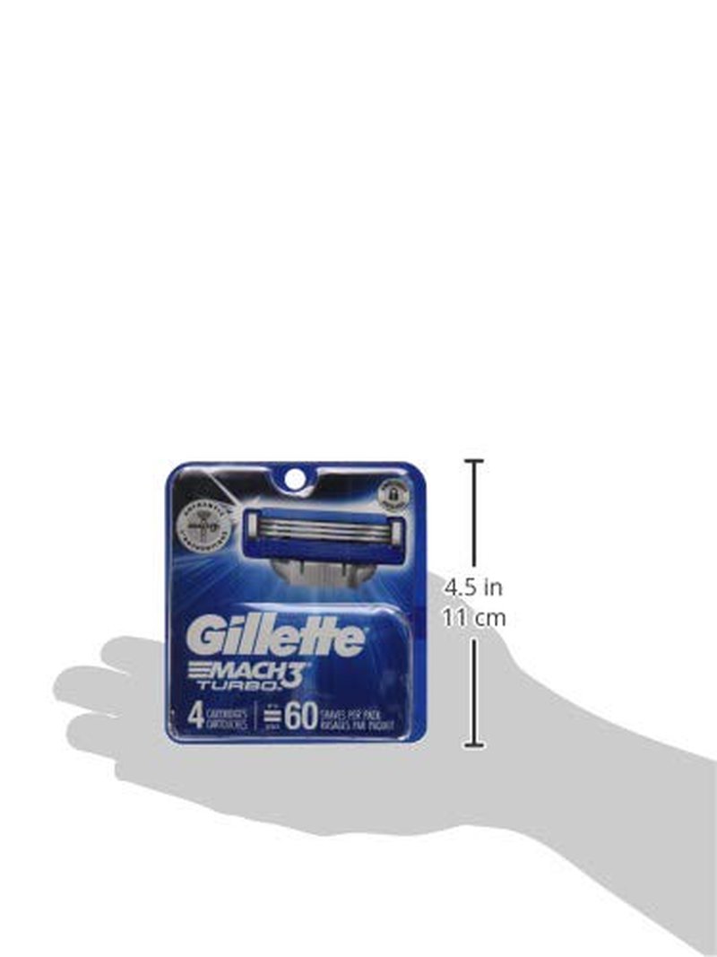 Gillette Mach3 Turbo Cartridges - Superior Shaving Performance | 4 Count Pack