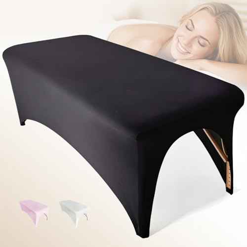 Lash Bed Cover Professional Stretchy Spa Bed Cover Reusable Massage Table Cover Beauty Bed Protective Topper, Excellent for Lash Extension, Massage, Spa, Beauty Salon, Wax, Tattoo (Black)