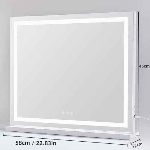 HIEEY Lighted Makeup Mirror, Hollywood Vanity Mirror with Lights, Three Color Lighting Modes, with 5X Magnification Mirror, Smart Touch Control, 360¡ÆRotation (22.8in,White)