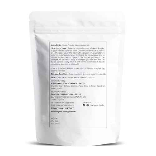 SAMYAM Pure Henna Powder - 1 Kg (2.2 lb) | Natural Hair Color, Triple Sifted Rajasthani Henna, PPD Free