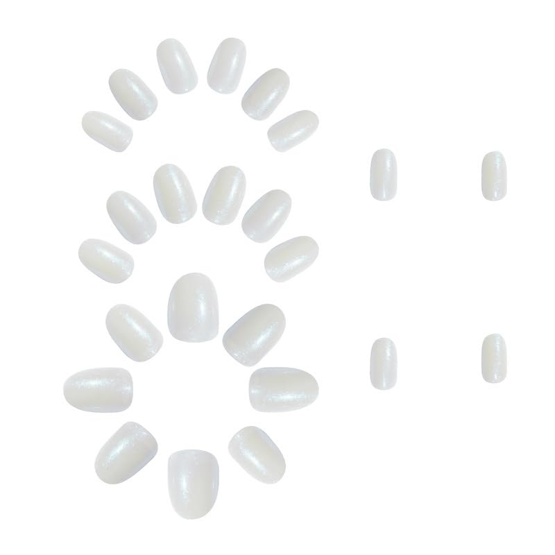 Skiennix White Chrome Press-On Nails - Short Almond Shape, Glossy Full Cover, 24 Pcs for Stunning Manicure