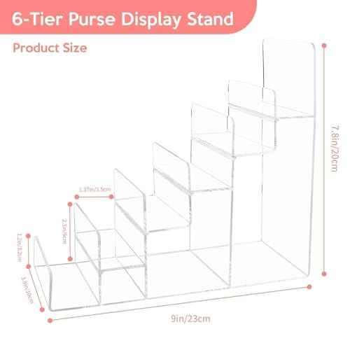 2PCS Acrylic Purse Display Stand,6-Tier Wallet Display Stand Purse Handbag Organizer Shelf,Clear Perfume Stand Jewelry Riser Rack,Acrylic Shelf for Cosmetic Perfume Jewelry Sunglasses Handbag