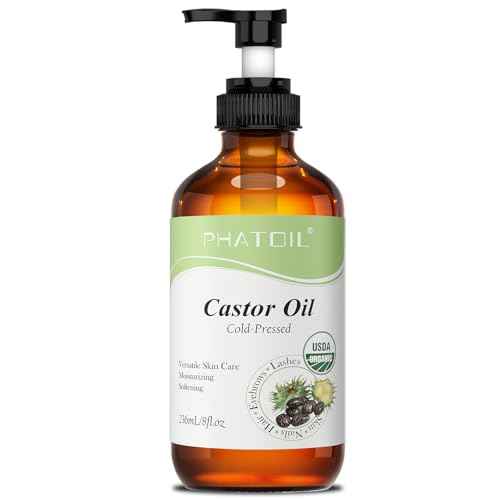 PHATOIL Organic Cold Pressed Castor Oil, 236ml/8fl.oz Glass Bottle with Pump Dispenser, USDA Certified Organic, Rich in Omega Fatty Acids, Ideal for Hair and Skin Care