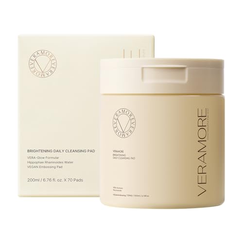 Veramore Rice & Vitamin Glow Cleansing Pads ? Dual-Sided Brightening & Hydrating Toner Pads with Mushroom Extract & Hyaluronic Acid, Niacinamide | Gentle Exfoliating K-Beauty, 70 Count (5.07 fl oz)