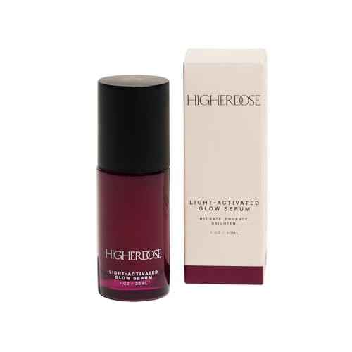 HigherDOSE Light-Activated GLOW SERUM - Anti Aging Face Serum to Plump, Hydrate & Smooth Fine Lines - Made with Vitamin C, Copper Peptides & Hyaluronic Acid - Boosts Benefits of Red Light (1 oz)