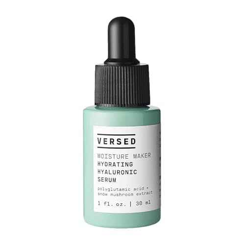 Versed Moisture Maker Hydrating Hyaluronic Serum - Lightweight Face Serum for Dry Skin With Moisturizing Polyglutamic Acid + Snow Mushroom Extract for Soothing + Plumping Hydration Day & Night (1oz)