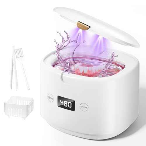 Ultrasonic Retainer Cleaner, 45kHz Sonic Retainer Cleaner Machine Dental Cleaning Pod for Dentures, Mouth Guards, Braces, Toothbrush Heads, Jewelry, 5 Modes for All Dental Appliances (White)