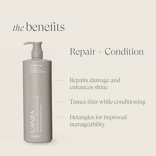 L'ANZA Keratin Healing Oil Conditioner for Dry Damaged Hair, Moisturizing, Detangles, Reduces Breakage, Adds Shine, Anti-Frizz, Color Safe Anti-Humidity Strengthening Care, Sulfate Free