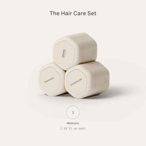 Cadence Travel Containers Haircare Capsule Set - Magnetic Containers with Lids,Carry On Travel Essentials For Women/Men - 3 Flex Mediums (1.32oz) - Shampoo, Conditioner & Comb Icon Labels - Sand