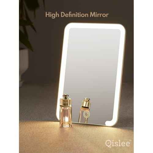Qislee Magnetic Locker Mirror, 8 x 5 inches Travel Makeup Mirror with Light and Foldable Stand, 3 Color Modes Touch Dimming, Perfect Travel Accessory, White