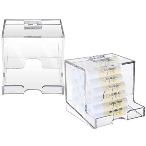 Wenqik 2 Pack Clear Acrylic Lip Balm Dispenser with Hinged Lid Home Freestanding Countertop Display for Lipsticks Glosses or Lip Balm Essential Oils (3.4 x 3.4 x 3.07 inch)