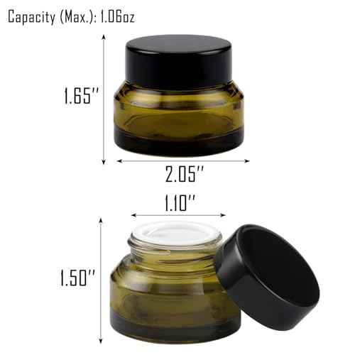 12 pack Glass Cosmetic Jars with Lids Small Lotion Containers for Traveling Green Empty Skincare Container for Face Cream Toiletries Makeup (1oz)