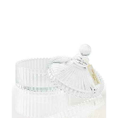 Shelley Kyle Large Handmade Lambs Wool Dusting Powder Puff with Elegant Crystal Dish