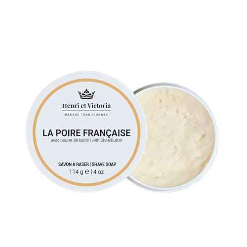 Henri et Victoria Traditional Shaving Soap For Men | La Poire Fran?aise Fragrance | Smooth Shave, Lathers Up Nicely, Long-Lasting Scent | Canadian Made by Skilled Artisan 114 g (4 oz)