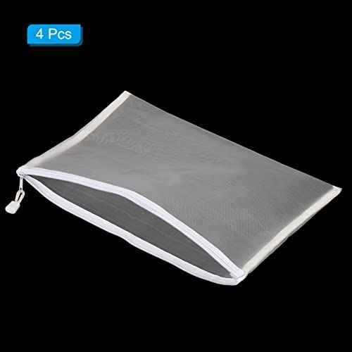 PATIKIL Mesh Zipper Bags, 4 Pack Nylon A4 Size Pen Pencil Travel Cases Toiletry Cosmetic Makeup Pouches Zipper Files Purse Organizer for Office, White