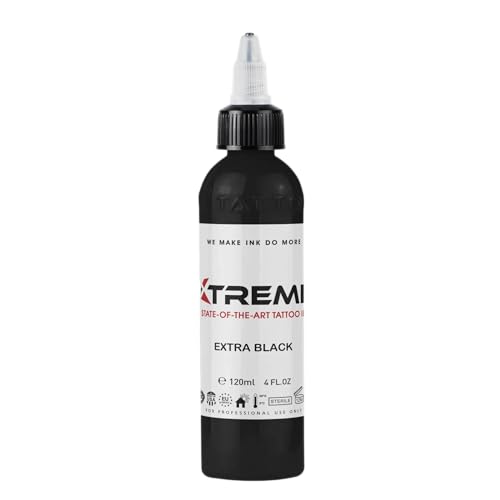 Xtreme Tattoo Ink, Versatile Medium Viscosity for Precision Tattooing, Rich Hue, Quick Healing, Acrylic-Free, Water Based and Premium Quality, Ready-to-Use Tattoo Ink (Extra Black, 4 oz)