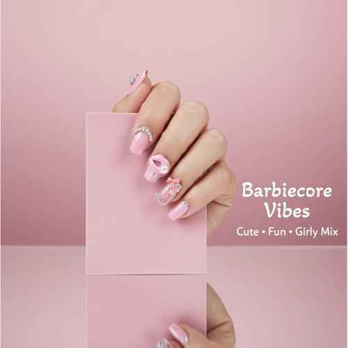 84 pcs 3D Gold Pink Nail Charms Y2K Set Cute Nail Charms with Stars, Crowns, Crosses,Bins,Lollipops, Lips, Bottles, Cups, Perfume, Lipsticks, Bags, and Heels for Nail Art