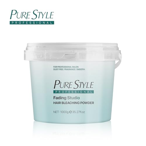 PURESTYLE 1000g Professional Ammonia-Free Hair Bleach Powder, Over 9 Levels Blue Fade Technology, Dust-Free & Fragrance Formula Fading Powder, Gentle Quick Bleach Lightener (1Bucket(1000g))
