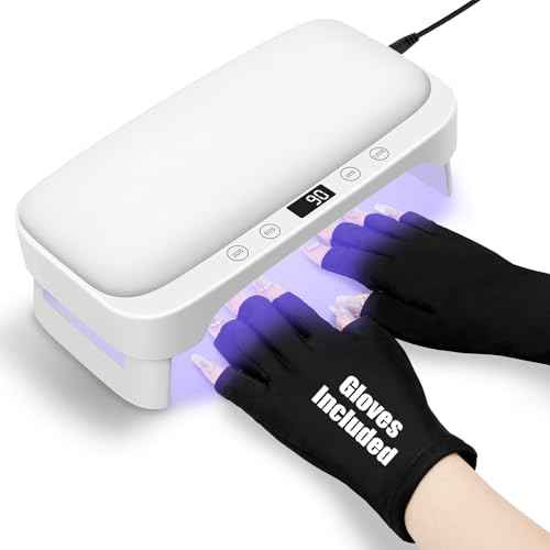 UV Nail Lamp with Arm Rest & UV Gloves, Professional LED Nail Light for Gel Nails Polish, 4 Timers Foldable Nail Dryer with Hand Rest for Nails Tech Manicure Salon Home Use White
