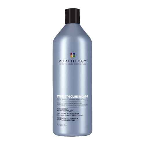 Pureology Strength Cure Blonde Purple Shampoo - For Blonde & Lightened Color-Treated Hair, Tones & Fortifies Brassy Hair, Sulfate-Free & Vegan