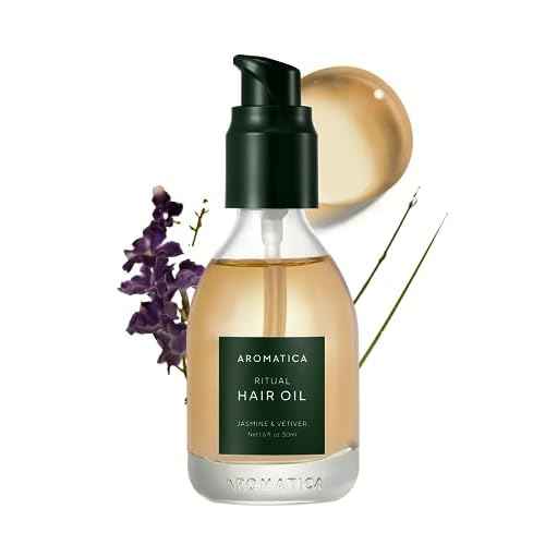 AROMATICA Ritual Jasmine & Vetiver Hair Oil - Adds Shine and Smooths Split Ends - Blow Out Hair Serum for Damaged & Frizzy Hair - Nourishing for Dry Curly Hair - Silicone-Free (1.6 fl oz)