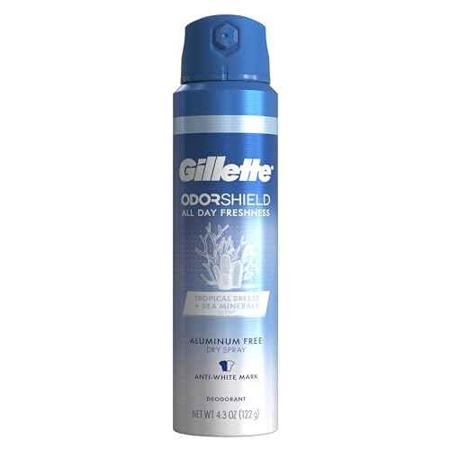 Gillette Aluminum Free Deodorant for Men, Dry Spray, Tropical Breeze, 4.3 Oz (Pack of 3)