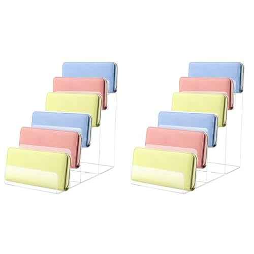 2PCS Acrylic Purse Display Stand,6-Tier Wallet Display Stand Purse Handbag Organizer Shelf,Clear Perfume Stand Jewelry Riser Rack,Acrylic Shelf for Cosmetic Perfume Jewelry Sunglasses Handbag