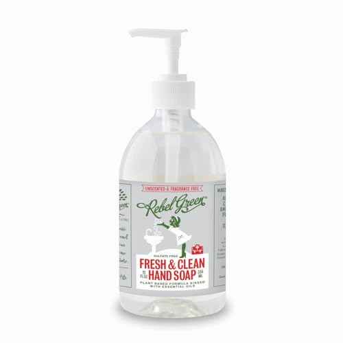 Rebel Green Fresh & Clean Hand Soap - Moisturizing Natural Liquid Hand Soap for Bathroom & Kitchen - Unscented, 12 Fl oz, Pack of 2
