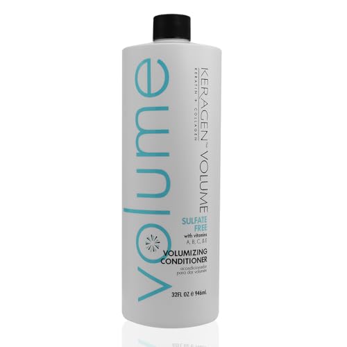 KERAGEN - Volumizing Conditioner for Fine Hair with Keratin and Collagen, Sulfate Free 32 Oz - Add Thickness, Hydrates and Enhances Hair Volume, with Panthenol, Vitamins, and Jojoba Oil