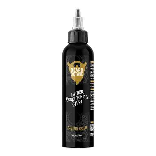 Beard Octane: Liquid Gold Beard Wash - 8 oz Beard Shampoo - Cleans & Moisturizes w/Shea & Jojoba - Softer Beards - Made in USA
