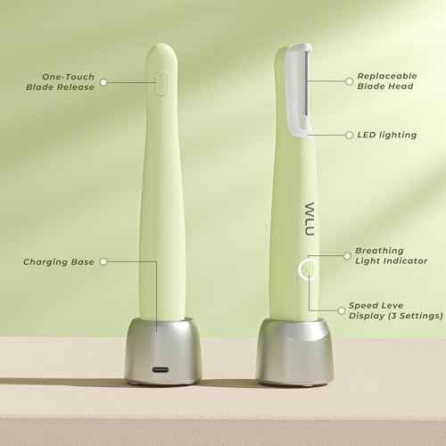 Dermaplane Razor for Women Face, WLU Rechargeable Face Dermaplaning Tool ? Peach Fuzz, Facial Hair & Exfoliation Removal, Sonic Technology with LED Light, 3 Speeds & 10 Blades (Green)
