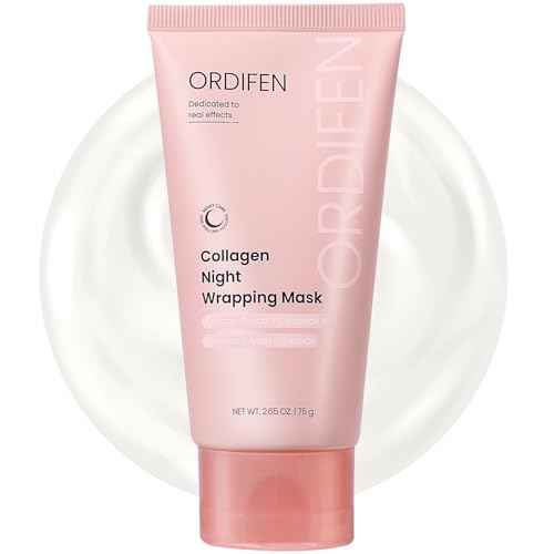 Collagen Night Wrapping Mask for Glowing Skin, Collagen Overnight Wrapping Peel Off Facial Mask for Elasticity Hydration, Reduce Sagging Dullness, 2.65 fl.oz, Pink(Brush Included)